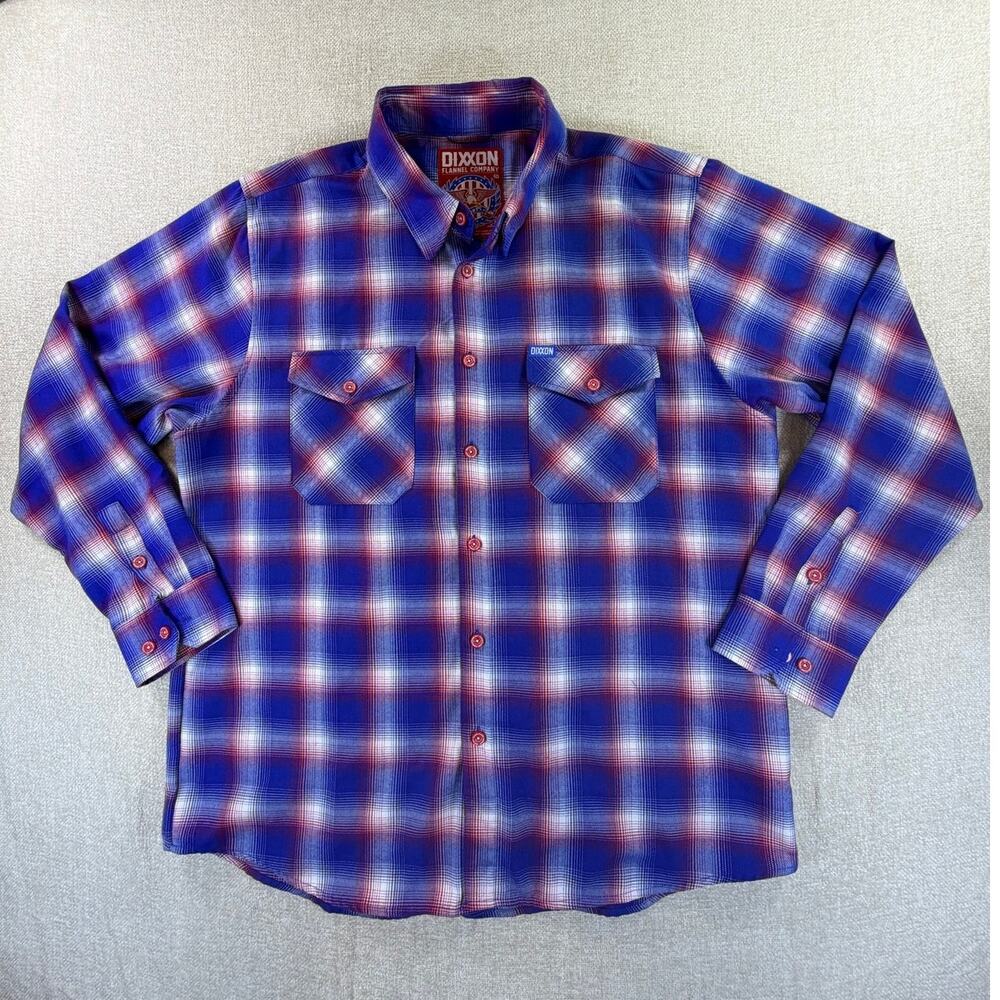 Dixxon Men's 2XL Red White Blue Glory Patriotic Long Sleeve Plaid Flannel Shirt